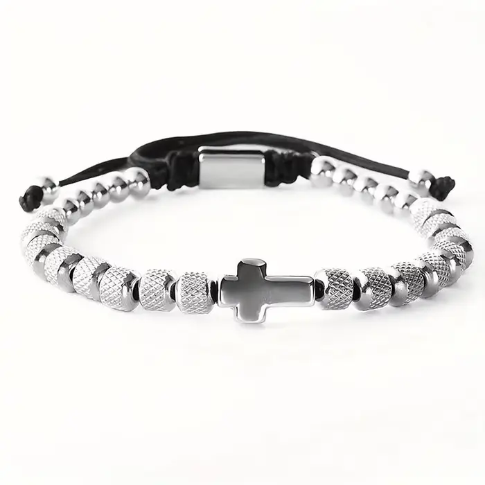 Bracelet porte-bonheur en acier inoxydable, perles faites à la main, pour hommes et femmes, chaîne d