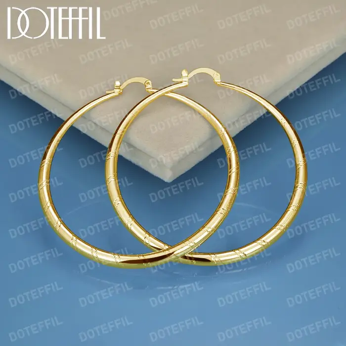 DOTEFFIL 18K or rond cercle 50mm cerceau boucle d'oreille pour femme mode fête de mariage fiançaille