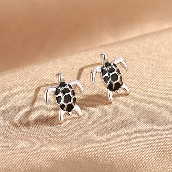 Nouvelles Boucles d'Oreilles Clous en Argent Sterling 925 Tortue Tendance et Polyvalente