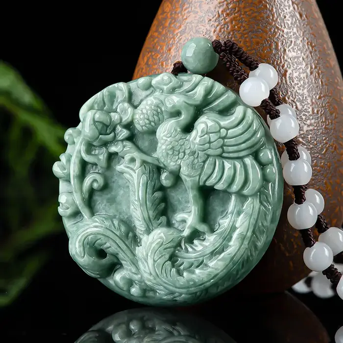 Collier pendentif phénix en jadéite du Myanmar vert, bijoux de luxe réels, pierres précieuses nature