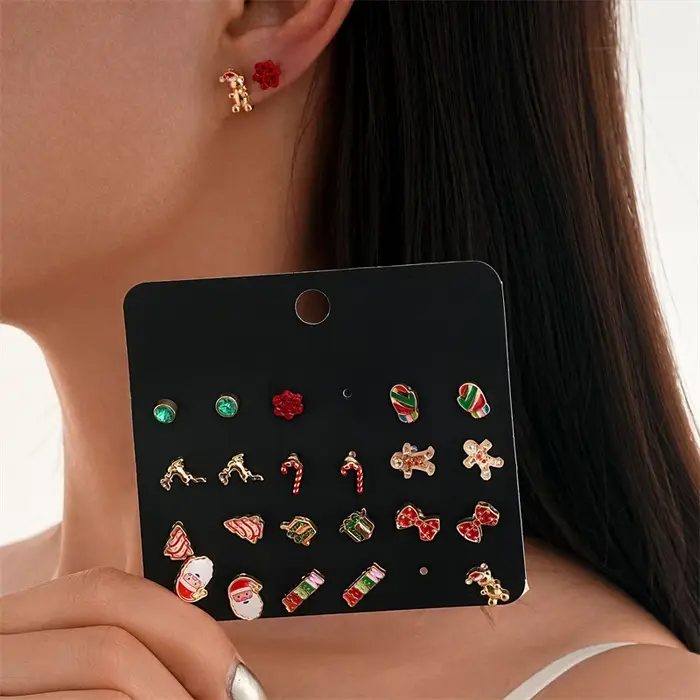 Superbes ensembles de boucles d'oreilles de Noël pour femmes comprenant des pièces en alliage flocon
