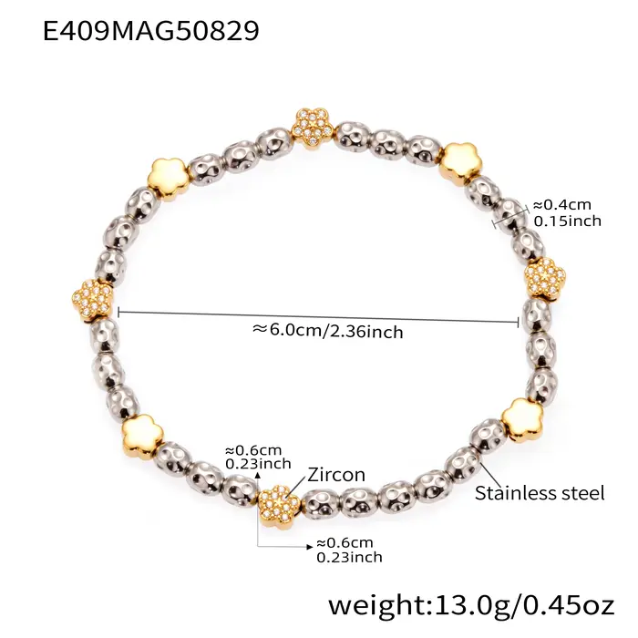 Bracelet chaîne de perles étoile en argent doré pour femmes, en acier inoxydable 316, plaqué or 18 c