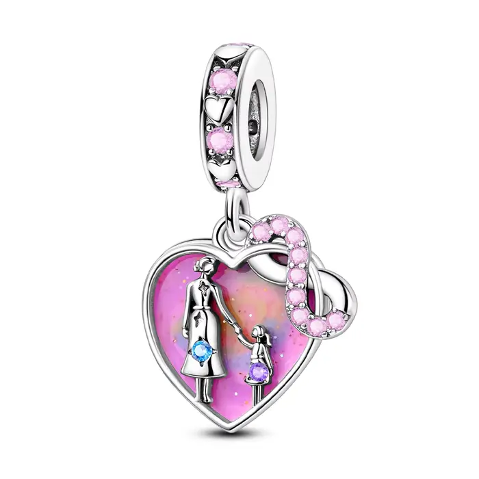 Breloque en argent sterling 925, mère et fille, amour pour maman, compatible avec bracelet et collie