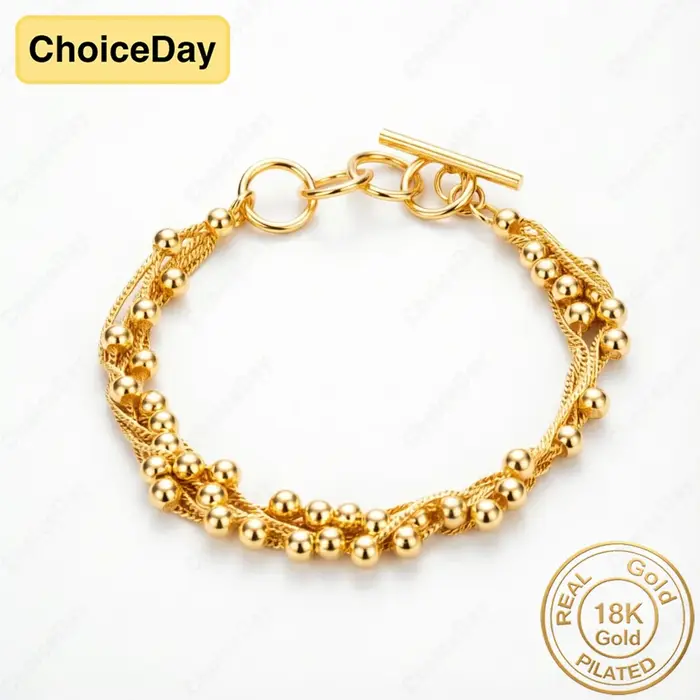 Bracelet perlé brillant plaqué or 18 carats pour femme - Cadeau élégant, accessoires de bijoux pour 