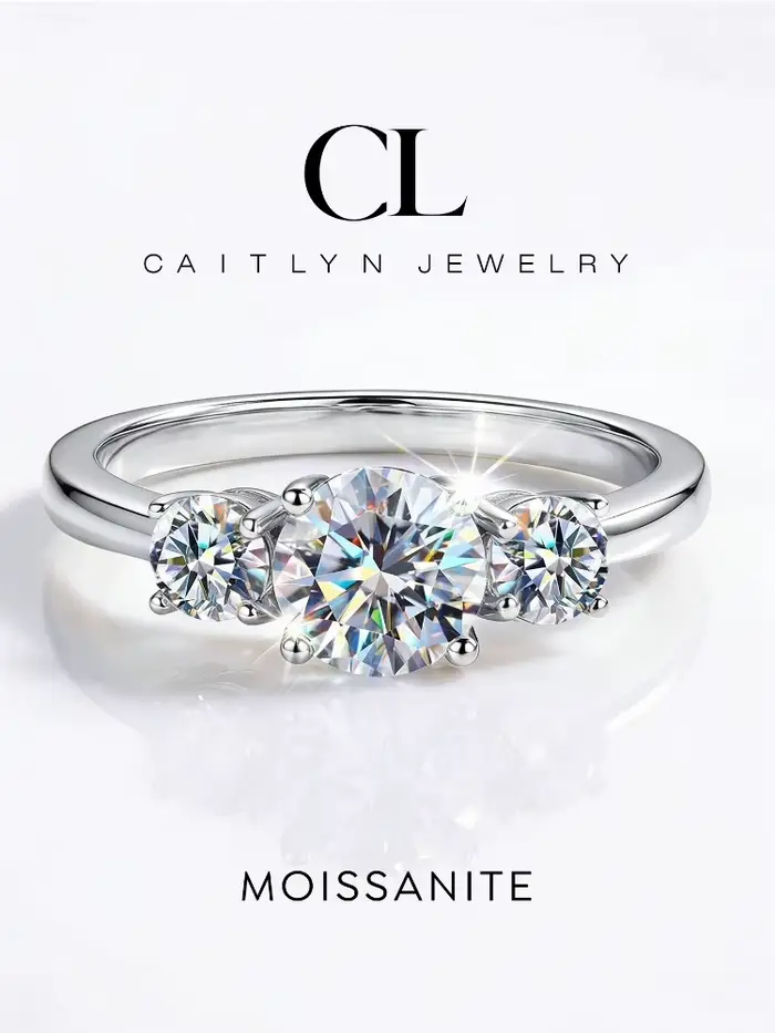 Bague en moissanite véritable 1 carat à trois pierres rondes pour femme, en argent sterling 925, haute qualité, bijoux fins de luxe pour anniversaire