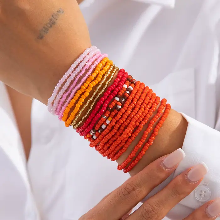 Ingemark 20 pièces/ensemble Boho perles de rocaille colorées chaîne Bracelets cheville pour femmes p