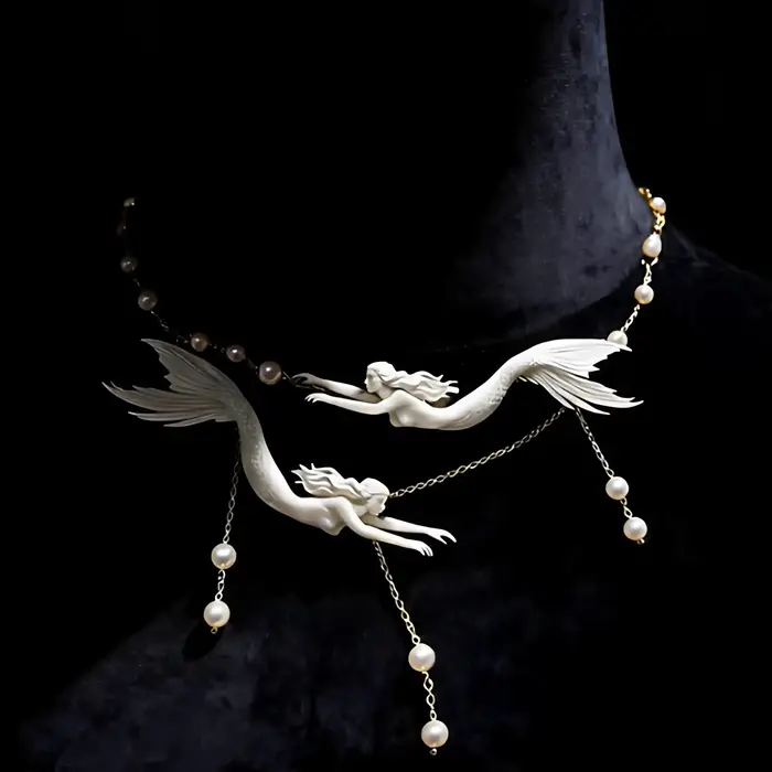 Collier double sirène, perles baroques naturelles