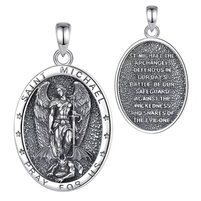 Collier Eudora en Cuivre Saint Michel, Pendentif Médaille Archange, Amulette Religieuse, Bijou de Pr