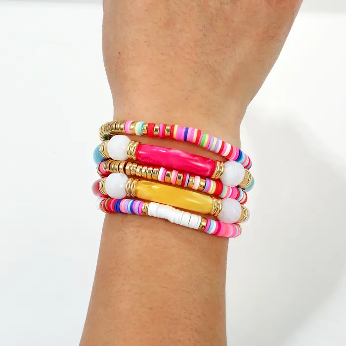 Badu Boho Tube coloré résine acrylique Bracelet pour femmes empilable extensible polymère argile perles