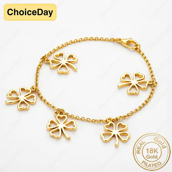 Bracelet en or plaqué 18 carats exquis ajouré trèfle à quatre feuilles pour femme, charmant accessoi