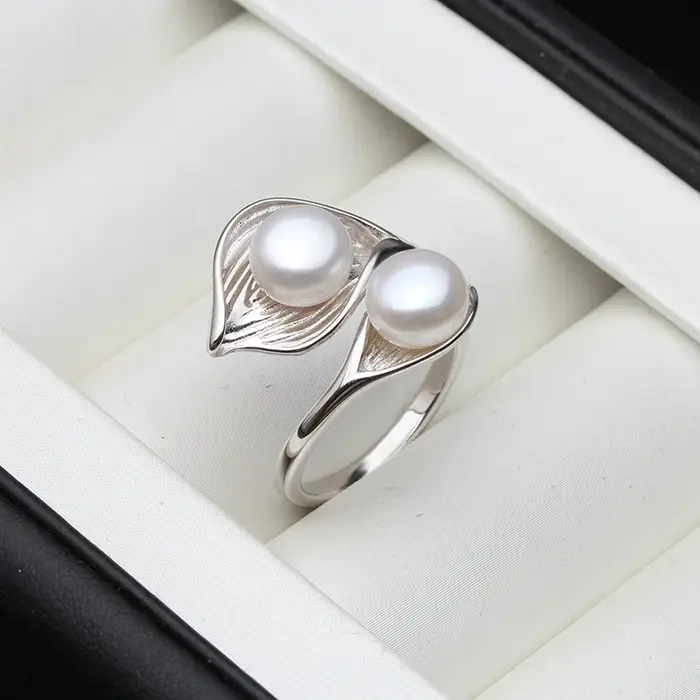 Superbe bague en perles d'eau douce naturelles blanches, argent 925, pour femme, véritable bague dou