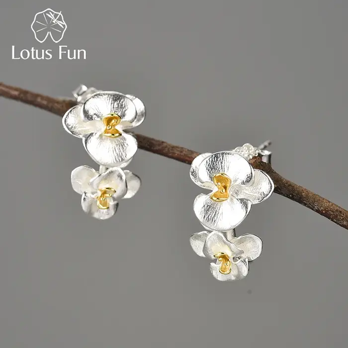 Anni Fun-Boucles d'oreilles créoles fleur phalaenopsis pour femme, véritable argent regardé 925, ori