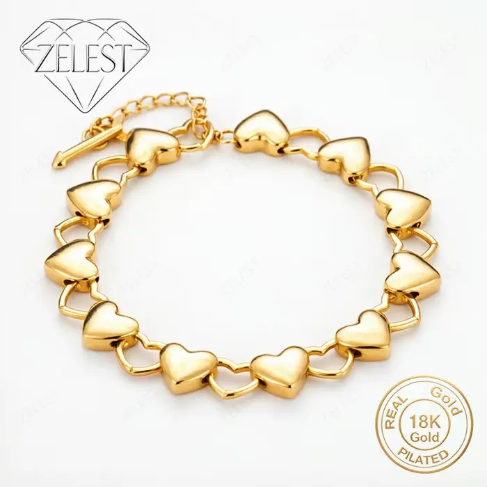 Bracelet Cœur de Luxe en Argent Sterling 925 Plaqué Or 18K, 8 Pouces, Accessoire de Mode pour Femme,