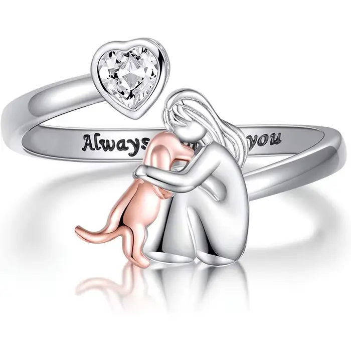 Bague Huitan bicolore pour femme avec gravure « Toujours avec toi », pour les amoureuses des animaux
