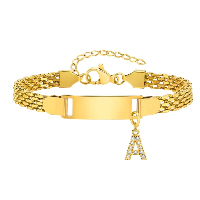 Bracelet personnalisé avec nom d'identification gravé pour femmes et filles, pendentif lettre initia