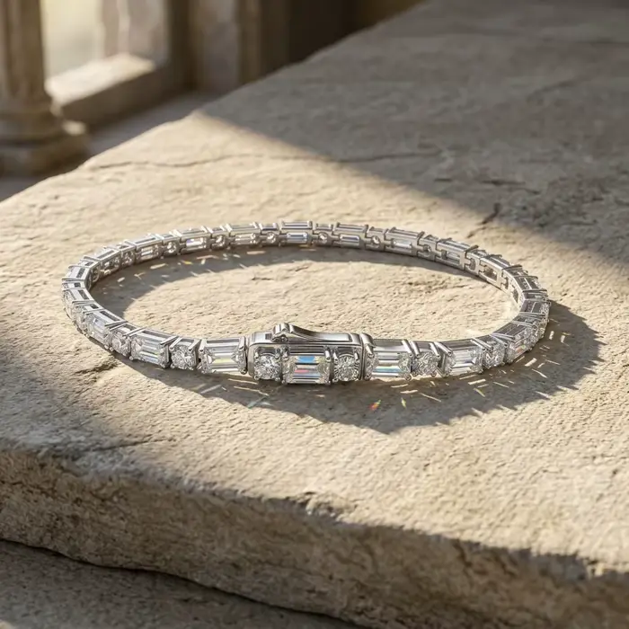 Bracelets tennis FEOBUR en moissanite taille émeraude ronde de 3 mm pour femmes, en argent sterling 925, avec diamants de laboratoire, bijoux de mariage