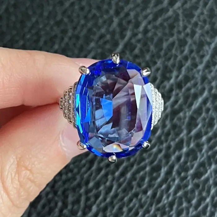 Bague classique en pierre d'ellipse en cristal bleu pour femmes, Vintage S925, timbre couleur argent