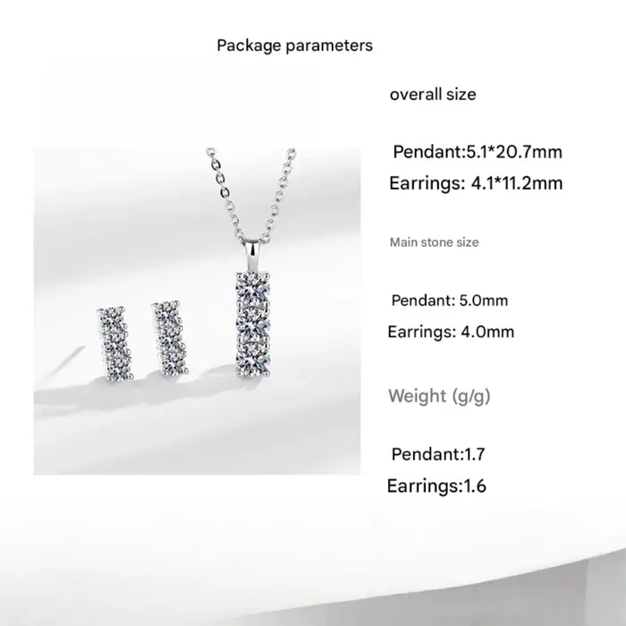 Ensemble de bijoux en argent Sterling 925 avec collier et boucles d'oreilles en diamant