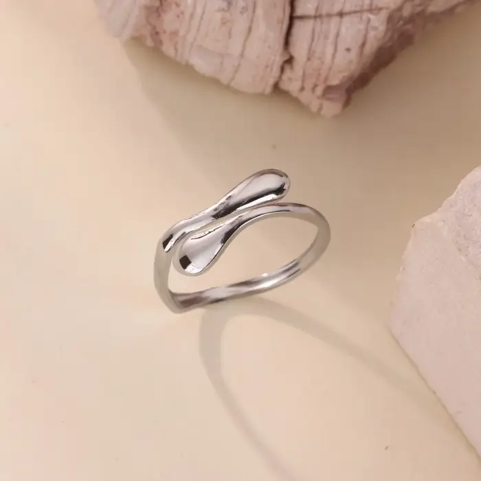 Bagues tendance pour femmes ‌ Plaqué or 18 carats ‌ Bague ajustable géométrique en acier inoxydable