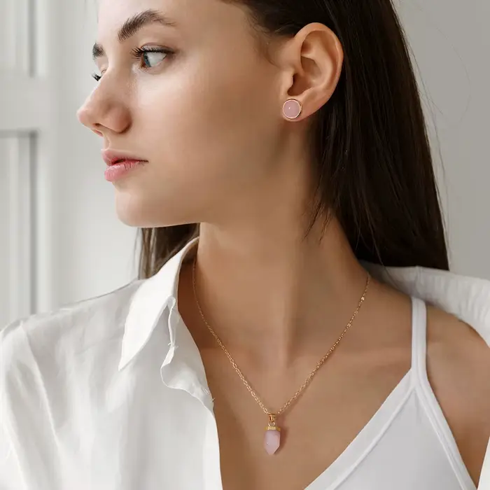 Collier pendentif hexagonal en pierre naturelle pour femme
