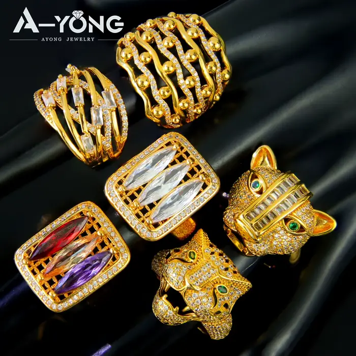 Bague léopard Hip Hop plaquée or 21 carats