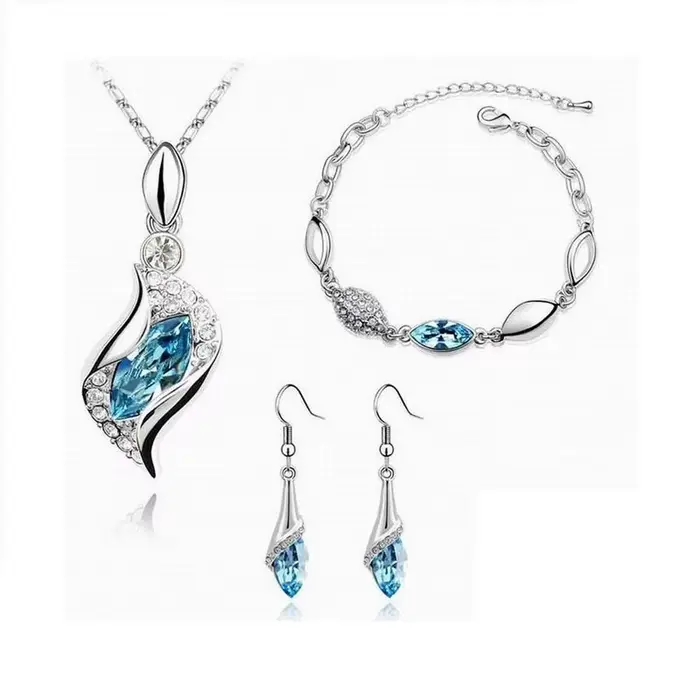 Nouveau luxe 925 en argent Sterling cristal ensemble de bijoux pour les femmes pendentif collier bou