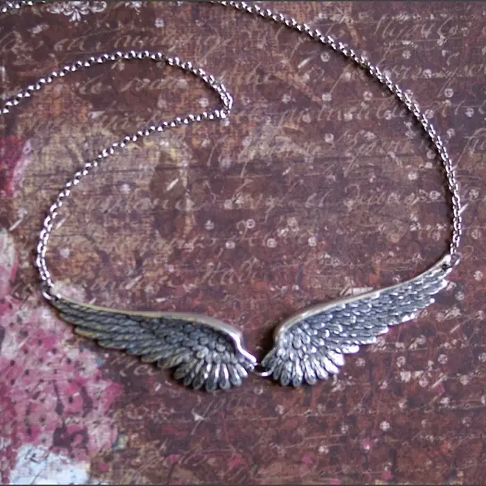 Vintage ailes d'ange plume tour de cou grand pendentif chaînes à maillons esthétiques collier de déc
