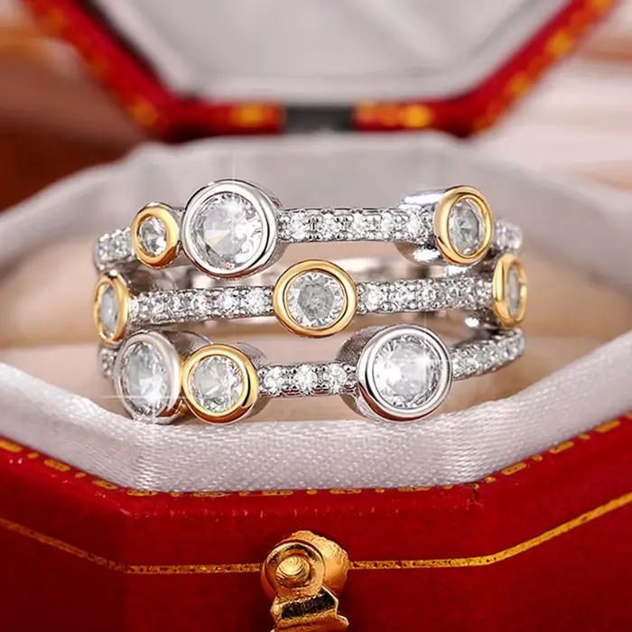 Huitan – bagues Vintage bicolores pour femmes, bagues de luxe en zircone cubique, pour fête d'annive