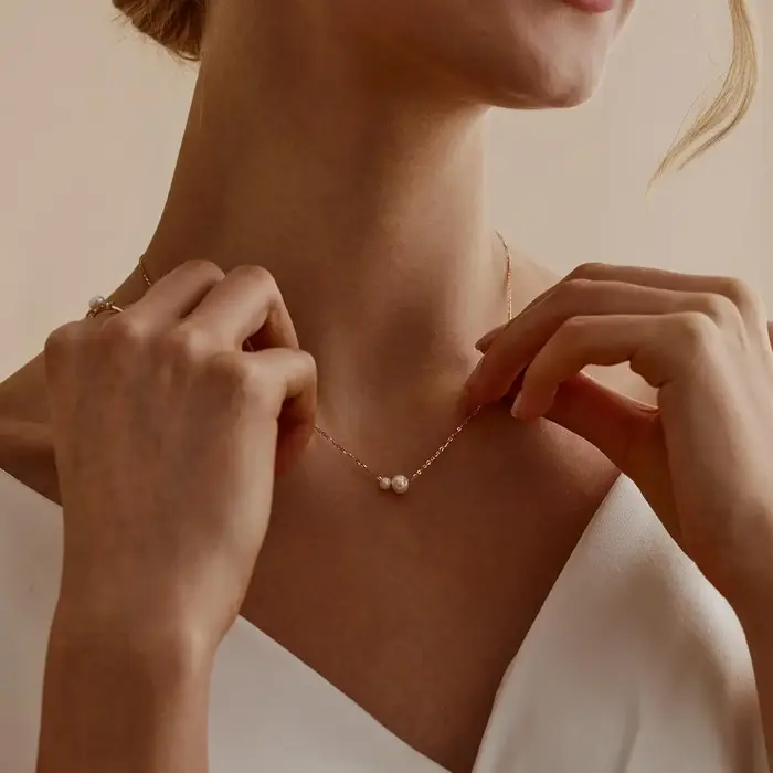Collier de perles pour femmes plaqué or 14 carats