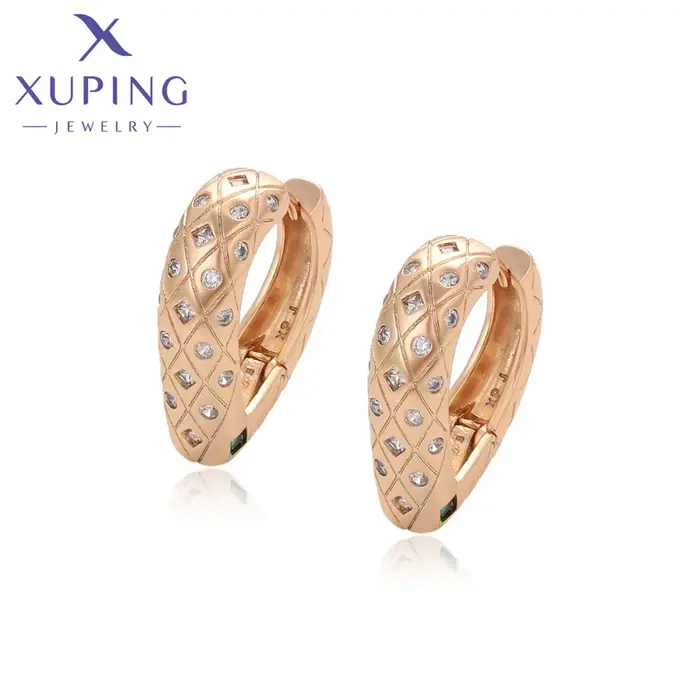 Boucles d'oreilles créoles Xuping Jewelry, nouvelle collection, couleur or, avec pierres rondes, pou