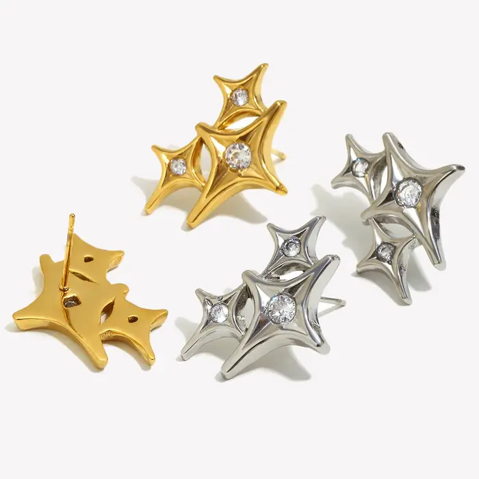 E.B.belle – boucles d'oreilles à trois étoiles à quatre branches