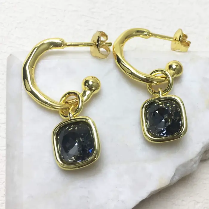 Boucles d'oreilles géométriques en cristal noir et argent pour femmes, accessoires de bijoux, cadeaux de Festival, offre spéciale d'été 2025