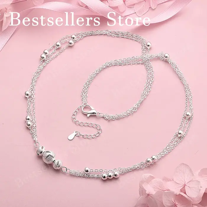 Collier délicat à double rangée de perles en argent sterling 925 pour femmes, accessoires de mode po