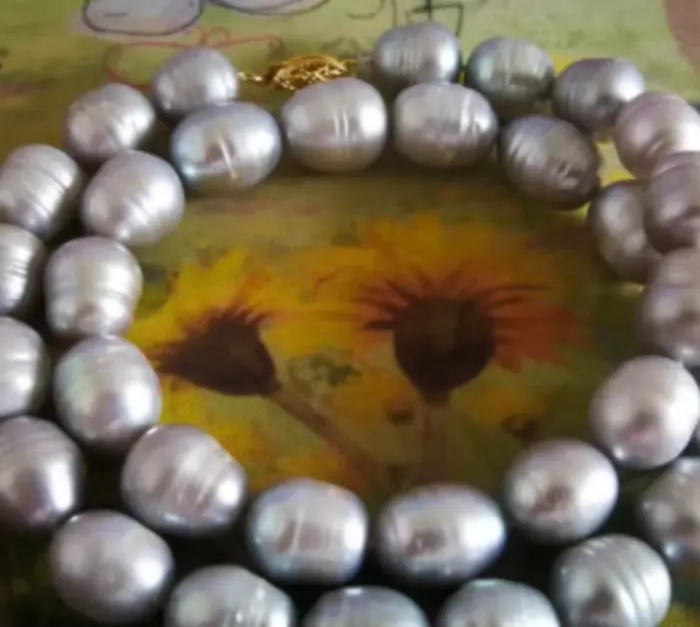 Nouveau collier de bijoux vente chaude 11-13mm collier de perles grises naturelles de Tahiti 18 "