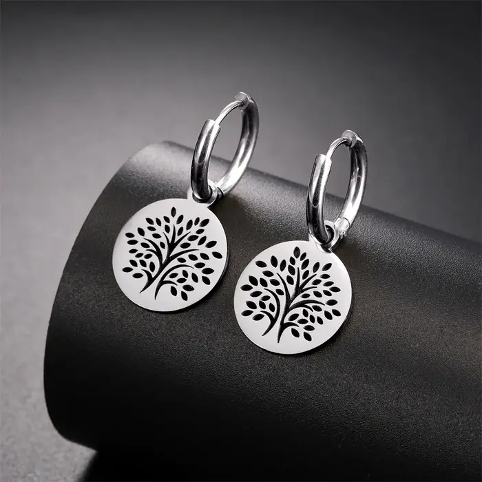 Boucles d'oreilles rondes arbre de vie plaquées or pour femmes