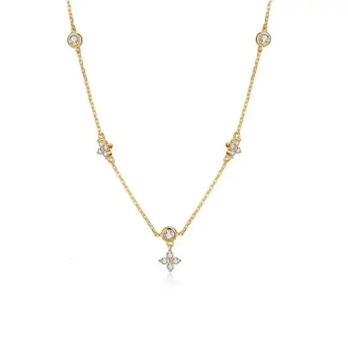 ANENJERY incrusté Zircon quatre feuilles fleur chaîne collier pour les femmes nouvelle Niche lumière de luxe mode chaude colliers ras du cou accessoires