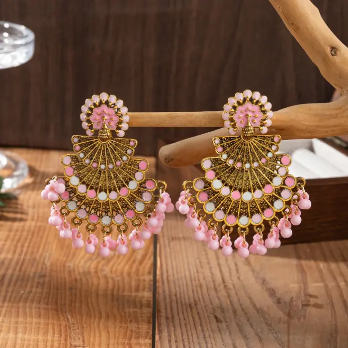 Boucles d'oreilles indiennes en paon rose pour femmes