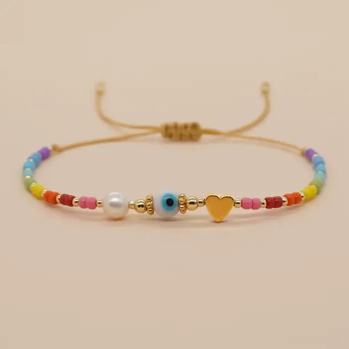 Go2boho mauvais œil plaqué or Bracelet de perles à breloques femmes Pulsera bijoux à la main chaîne Boho coloré Miyuki