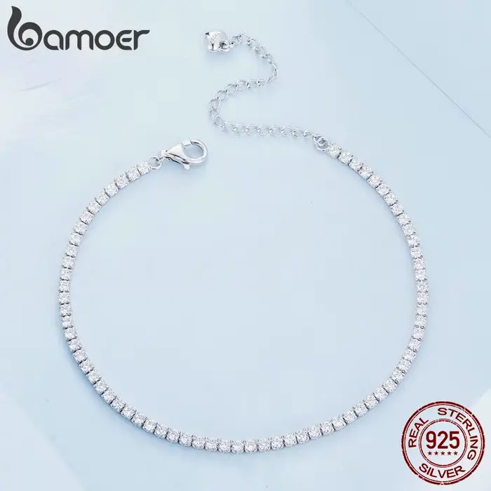 Bamoer – Bracelet de Tennis en argent Sterling 925, en Zircon complet, Unique, Design complet, bijou