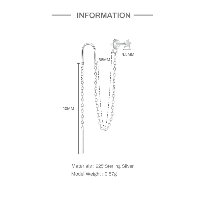 Boucles d'oreilles longues en argent regardé 925 pour femme