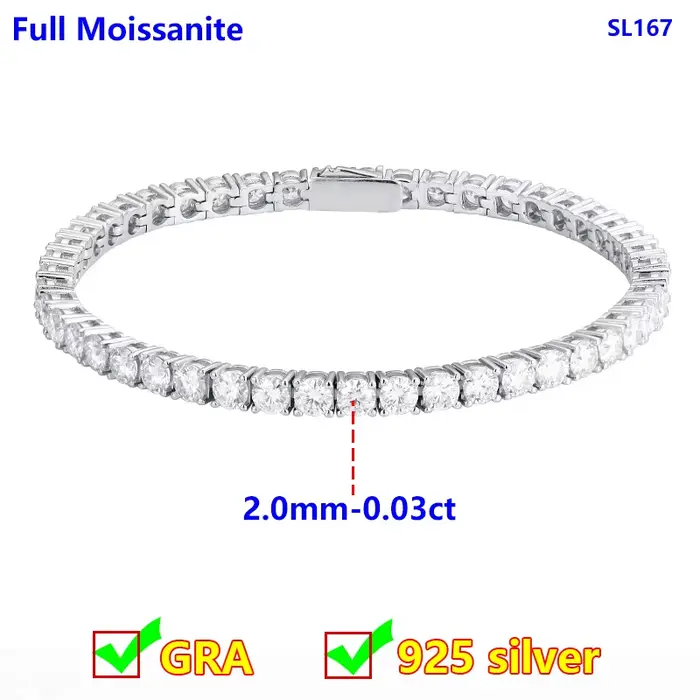 Bracelet en diamant Moissanite pour hommes et femmes, Simple et caché, en argent Sterling S925, chaî