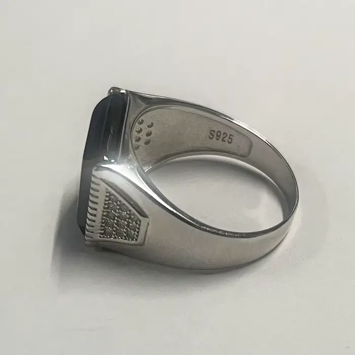 Argent massif 925 hommes anneaux minimaliste turc anneaux pour hommes noir carré pierre naturelle turquie mâle bijoux Bague Homme