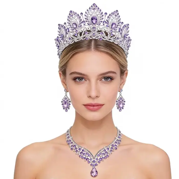 Parures de bijoux Princesse Reine Mariée pour femmes, ensembles diadèmes, colliers et boucles d'orei