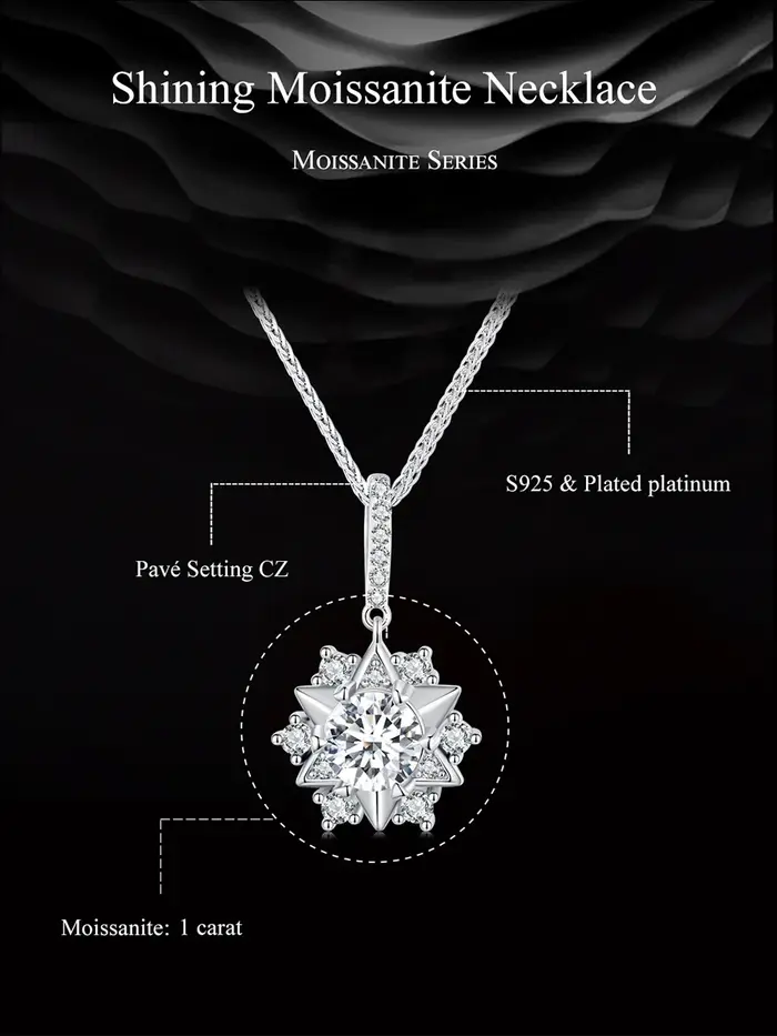 Bamoer 1 Carat réel Moissanite étoile pendentif collier pour les femmes 925 en argent Sterling fête de mariage mariée bijoux fins