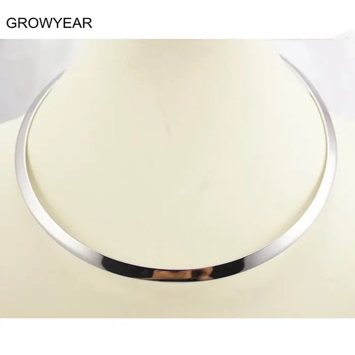 Collier Simple en acier inoxydable pour femmes, manchette circulaire, couples, couleur argent, mode 