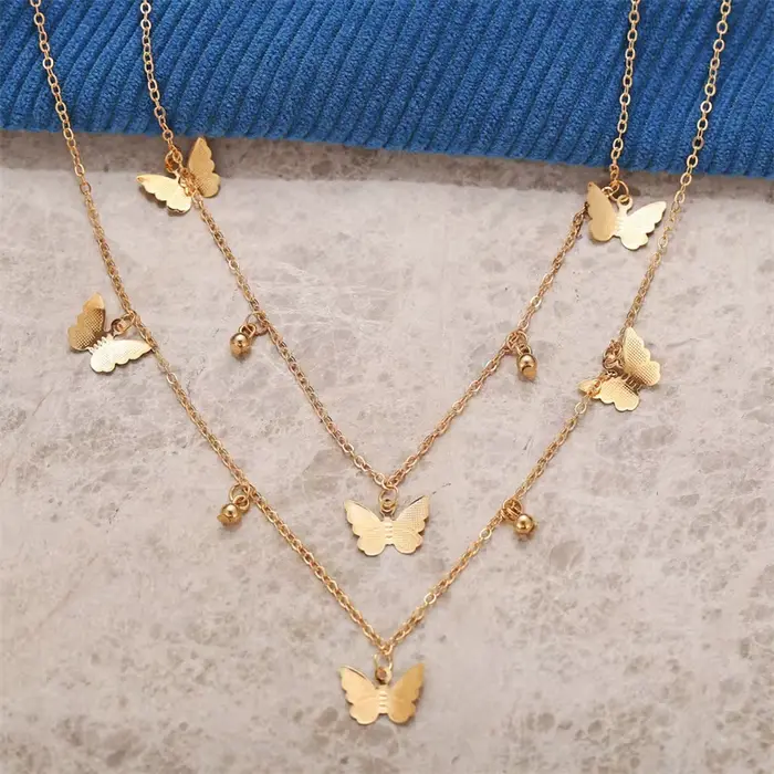 Collier papillon double couche pour femme, pendentif pour femme, style design, bijoux de connaissance chauds, cadeaux pour filles, mode