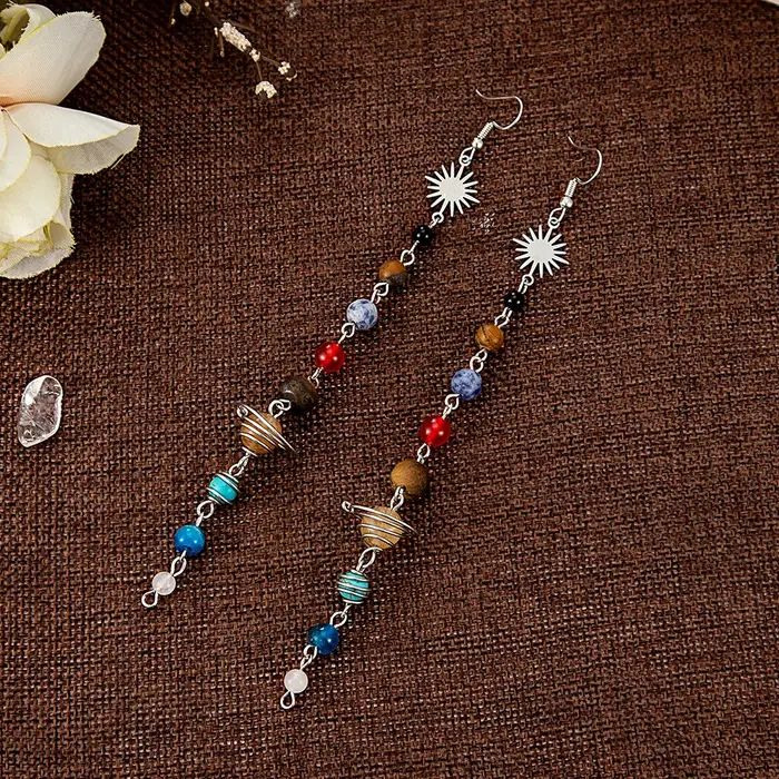 Boucles d'oreilles soleil cosmique en cristal terre saturne