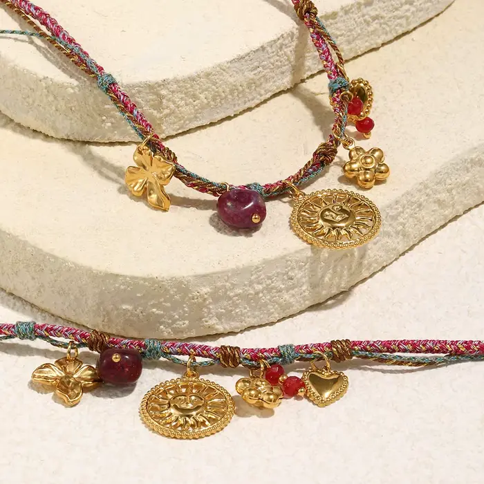 Pendentif Expression du Soleil Collier Bracelet Ensemble de Bijoux Vintage Fleurs Cœur Acier Inoxydable Occasions Spéciales Cadeau Femme