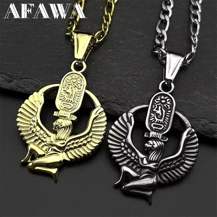 Collier Isis Déesse de la Vie en Acier Inoxydable avec Cartouche Mystère pour Hommes et Femmes Occasions Spéciales