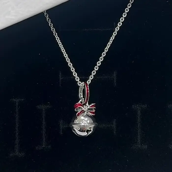 Collier cloche de Noël plaqué argent, élégant bijou festif de l'hiver, cadeau de Noël, compatible av